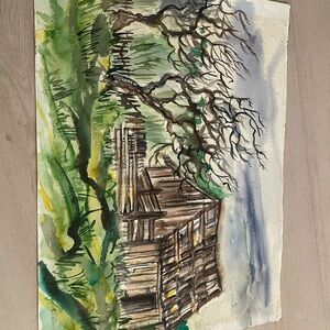 Countryside Cabin Watercolor Art original